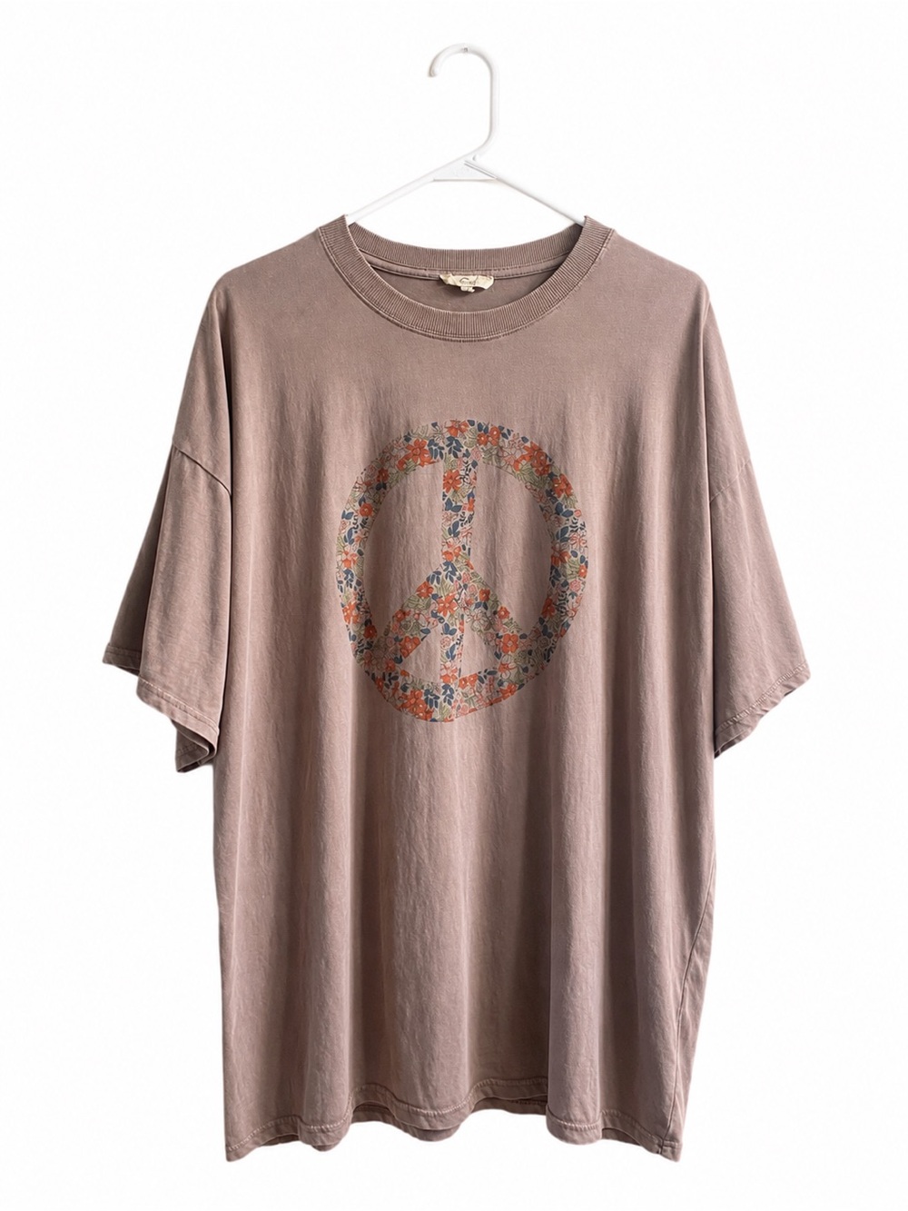 Easel Mineral Wash Oversized Peace T- Shirt, Size M (Fits up to XXL) - Picture 1 of 4